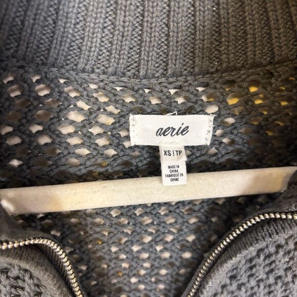 Aerie Grey Open Knit Quarter Zip Pullover Sweater XS - Picture 5 of 6